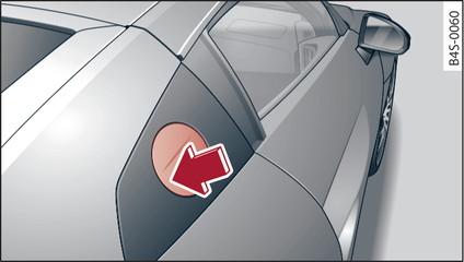Fig. 157Lado do veículo atrás, do lado direito: Abrir a tampa do depósito de combustível
