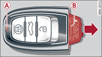 Remote control key: Removing the battery carrier