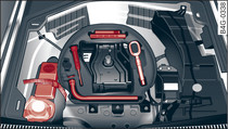 Przestrzeń bagażnika: narzędzia samochodowe, zestaw do naprawy opon i sprężarka