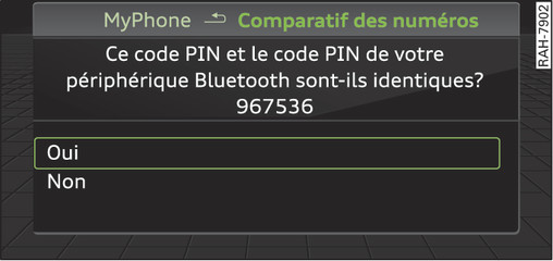 Fig. 134 Affichage du code PIN à entrer dans le téléphone portable