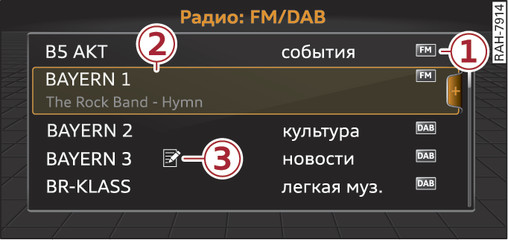 Илл. 157 Список станций FM/DAB