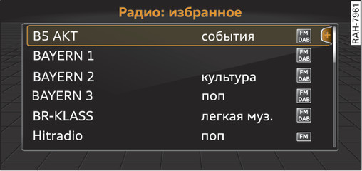 Илл. 161 Список избранных радиостанций