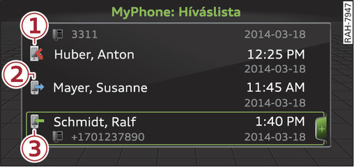 139. ábraEgy telefonszám kiválasztása a híváslistából