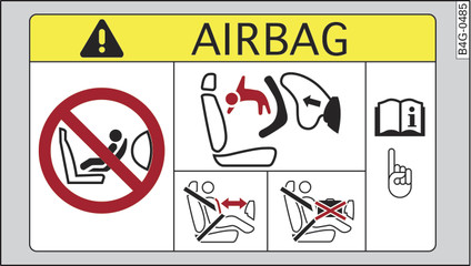 Илл. 197 Версия 1, солнцезащитный козырек на стороне пассажира: наклейка с информацией о подушке безопасности