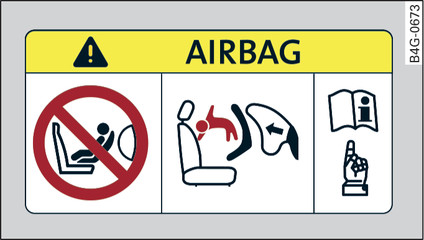 Илл. 198 Версия 2, солнцезащитный козырек на стороне пассажира: наклейка с информацией о подушке безопасности